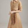 100% pure linen light luxury slim shirt dress (with belt)