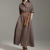 100% pure linen light luxury slim shirt dress (with belt)