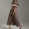 100% pure linen light luxury slim shirt dress (with belt)