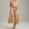 100% pure linen light luxury slim shirt dress (with belt)