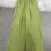 Pleated round neck sleeveless top and elastic waist wide-leg pants set