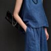 Button-back vest and stylish straight-leg pants set