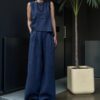 Button-back vest and stylish straight-leg pants set
