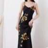Fixed shoulder strap printed fishtail suspender dress