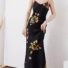 Fixed shoulder strap printed fishtail suspender dress