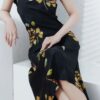 Fixed shoulder strap printed fishtail suspender dress