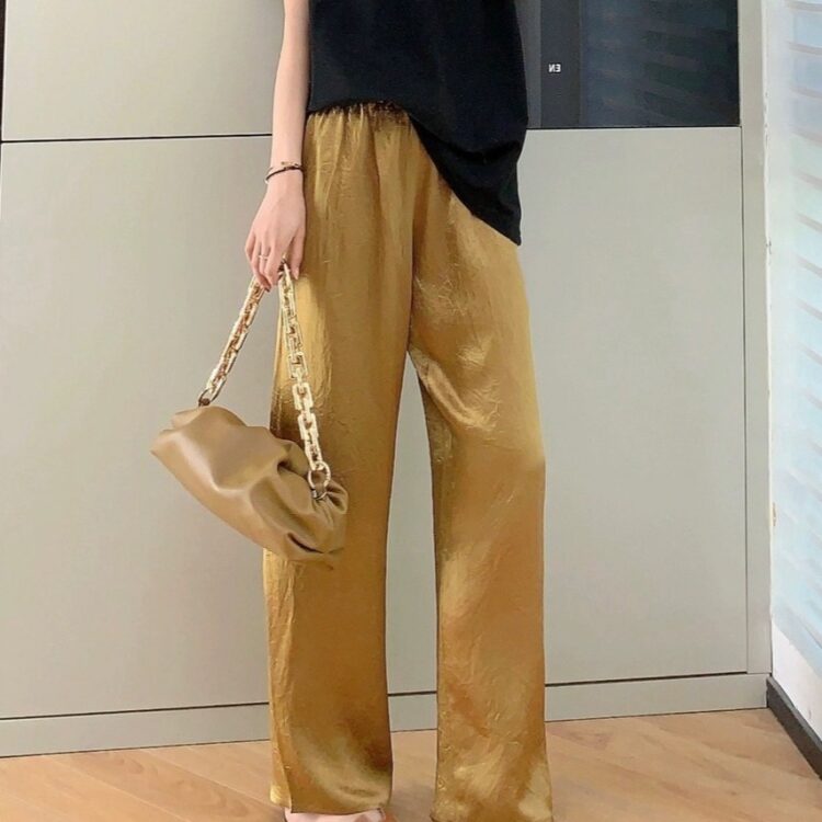 Simple and versatile elastic waist loose drawstring trousers