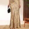 Satin printed high waist fishtail skirt