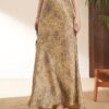 Satin printed high waist fishtail skirt