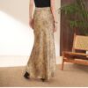 Satin printed high waist fishtail skirt