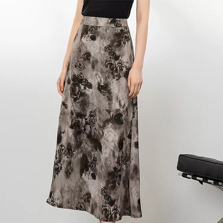 Ink print fishtail skirt