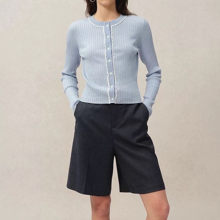 Elegant pit stretch-knit cardigan