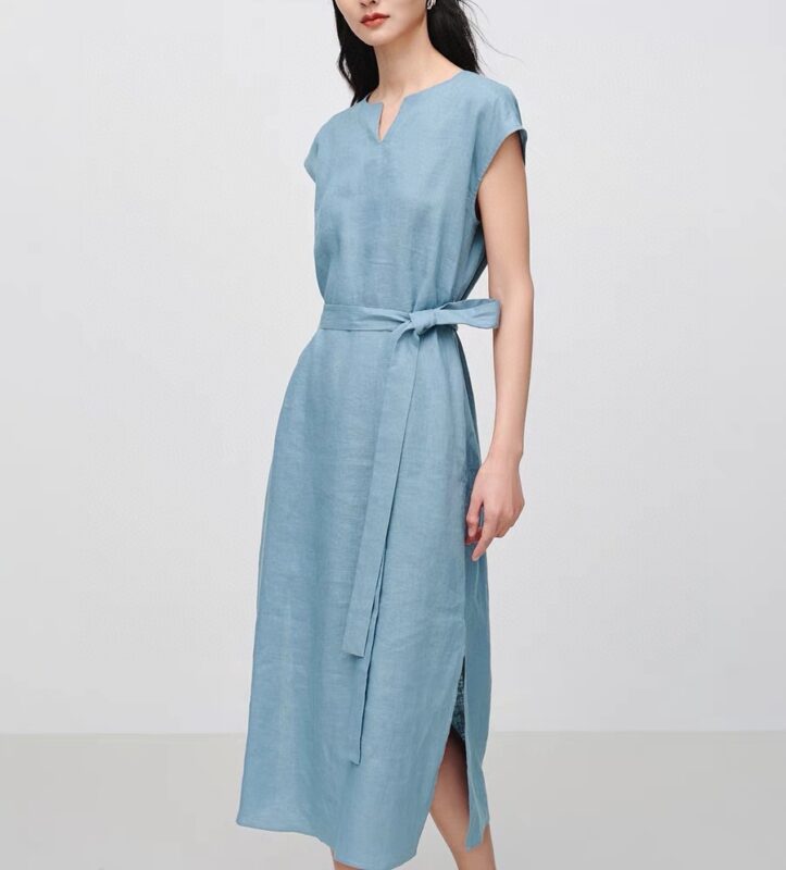 Minimalist all-match V-neck vest dress (with waist cord)