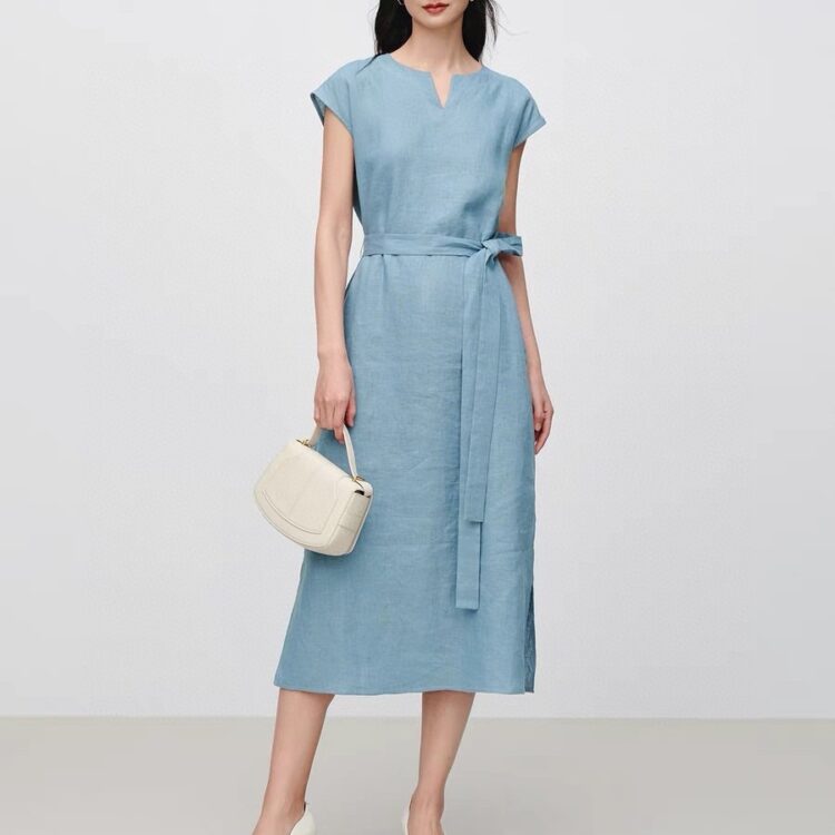 Minimalist all-match V-neck vest dress (with waist cord)