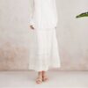 100% Ramie Elastic waist minimalist fashion all-match splicing lace skirt