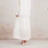 100% Ramie Elastic waist minimalist fashion all-match splicing lace skirt