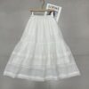 100% Ramie Elastic waist minimalist fashion all-match splicing lace skirt