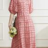 Retro plaid all-match slim dress (100% silk)