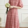 Retro plaid all-match slim dress (100% silk)