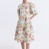 Plant Print Round Neck Pleated Short Sleeve Dress