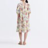 Plant Print Round Neck Pleated Short Sleeve Dress