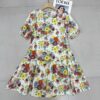 Plant Print Round Neck Pleated Short Sleeve Dress