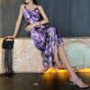 Resort style slim fit suspender dress