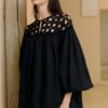 French retro hollow splicing lantern sleeve loose top