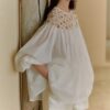 French retro hollow splicing lantern sleeve loose top