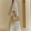 French retro hollow splicing lantern sleeve loose top
