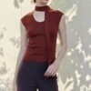 Simple solid color all-match U-neck pullover knit top(5.5% silk) (ribbon cannot be removed)