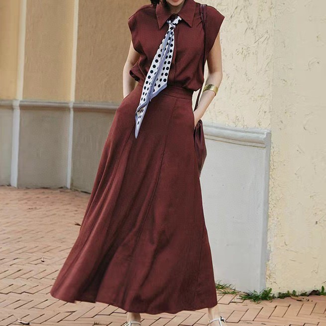 Linen French shirt and skirt set (with silk scarf)