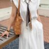 Linen French shirt and skirt set (with silk scarf)