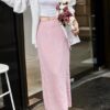 Solid color high waist slim slit skirt