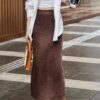 Solid color high waist slim slit skirt