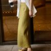Solid color high waist slim slit skirt