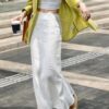 Solid color high waist slim slit skirt