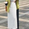 Solid color high waist slim slit skirt