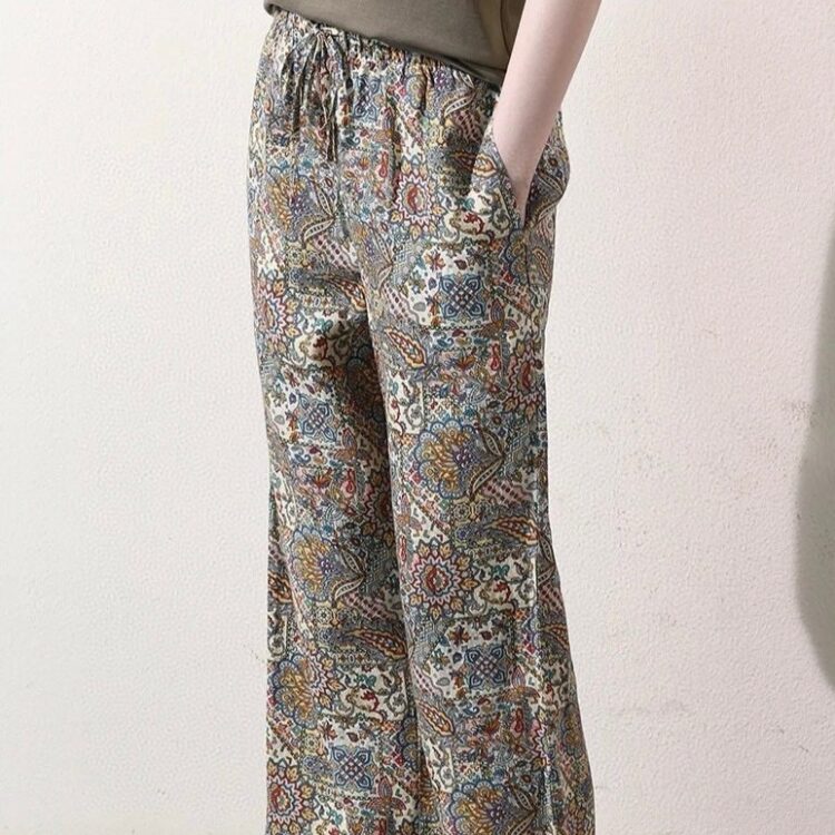 Simple art print loose wide-leg casual pants