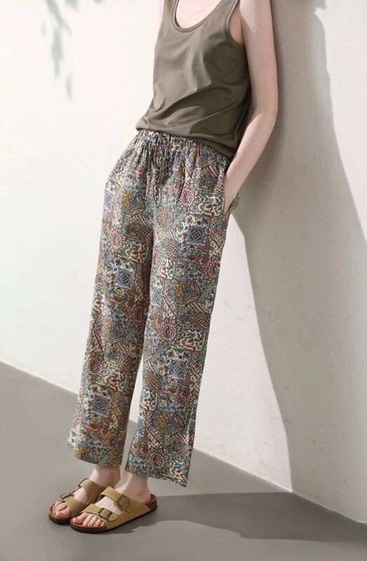 Simple art print loose wide-leg casual pants