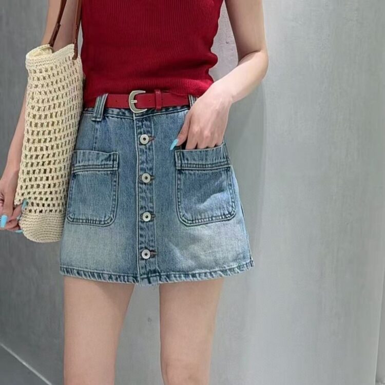 Light luxury and versatile slim denim culottes (with belt)