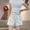 Light luxury elegant versatile cashew print denim shorts