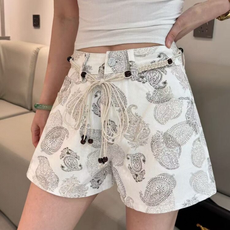 Light luxury elegant versatile cashew print denim shorts