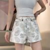 Light luxury elegant versatile cashew print denim shorts