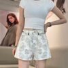 Light luxury elegant versatile cashew print denim shorts