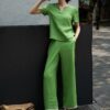 Beaded pullover top and straight loose casual pants set