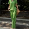 Beaded pullover top and straight loose casual pants set