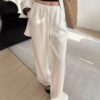 Solid color all-match elastic waist drawstring straight casual pants (with waist rope)