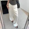 Solid color all-match elastic waist drawstring straight casual pants (with waist rope)