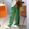 Solid color all-match elastic waist drawstring straight casual pants (with waist rope)